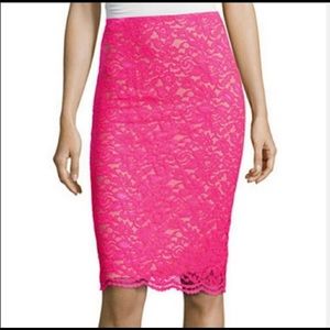 Worthington Hot Pink Lace Pencil Skirt